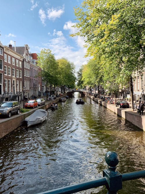 Canal in Amsterdam Seen from Bridge