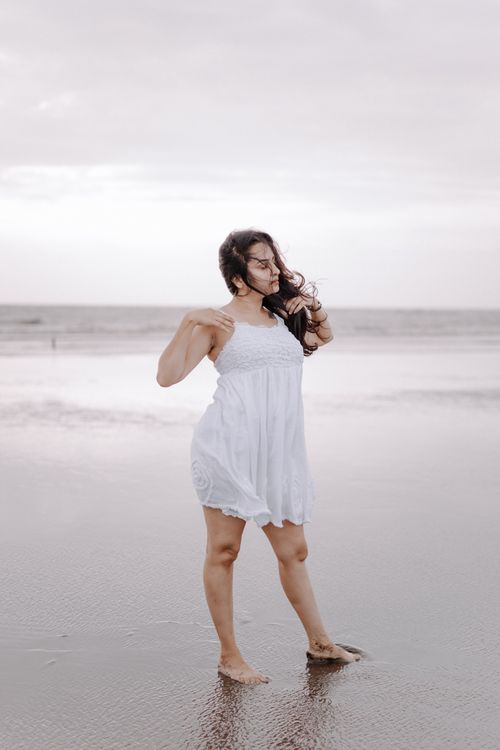 Woman Wearing White Dress on a Beach Free Stock Photo Woman Wearing White Dress on a Beach Free Stock Photo