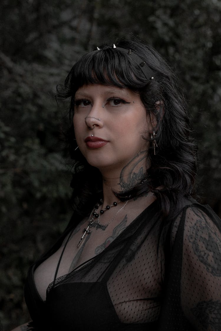 Portrait Of A Woman In Dress In Goth Clothing 