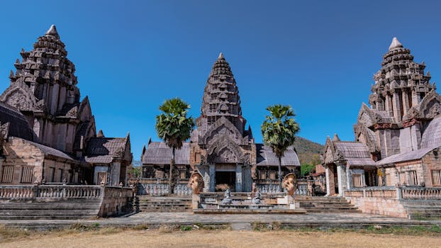 Stunning view of an ancient temple with intricate carvings in Chiang Rai, Thailand.