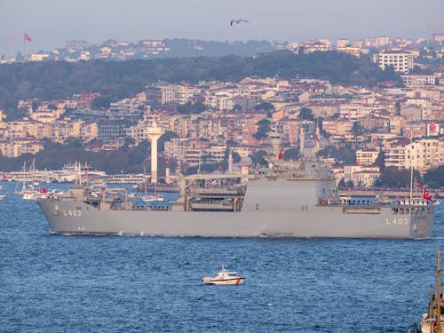 Turkish TCG Sancaktar Landing Ship Entering Harbor