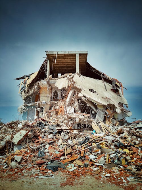 地震, 垂直拍摄, 廢墟 的 免费素材图片
