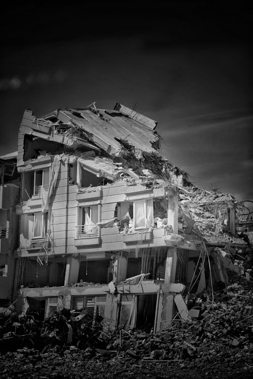 Ruins of a Residential Building Collapsed by an Earthquake