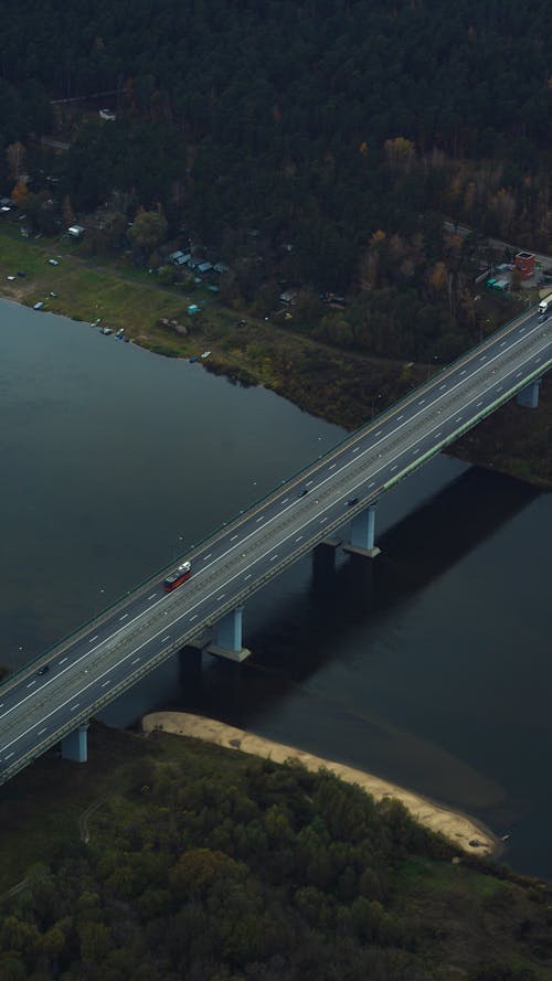Aerial Panorama of a Bridge across a River