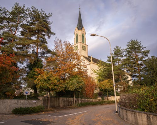 Church and Trees in Autumn Foliage 