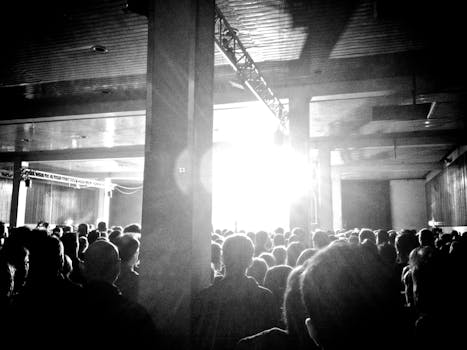 Free stock photo of black-and-white, crowd, concert, backlight