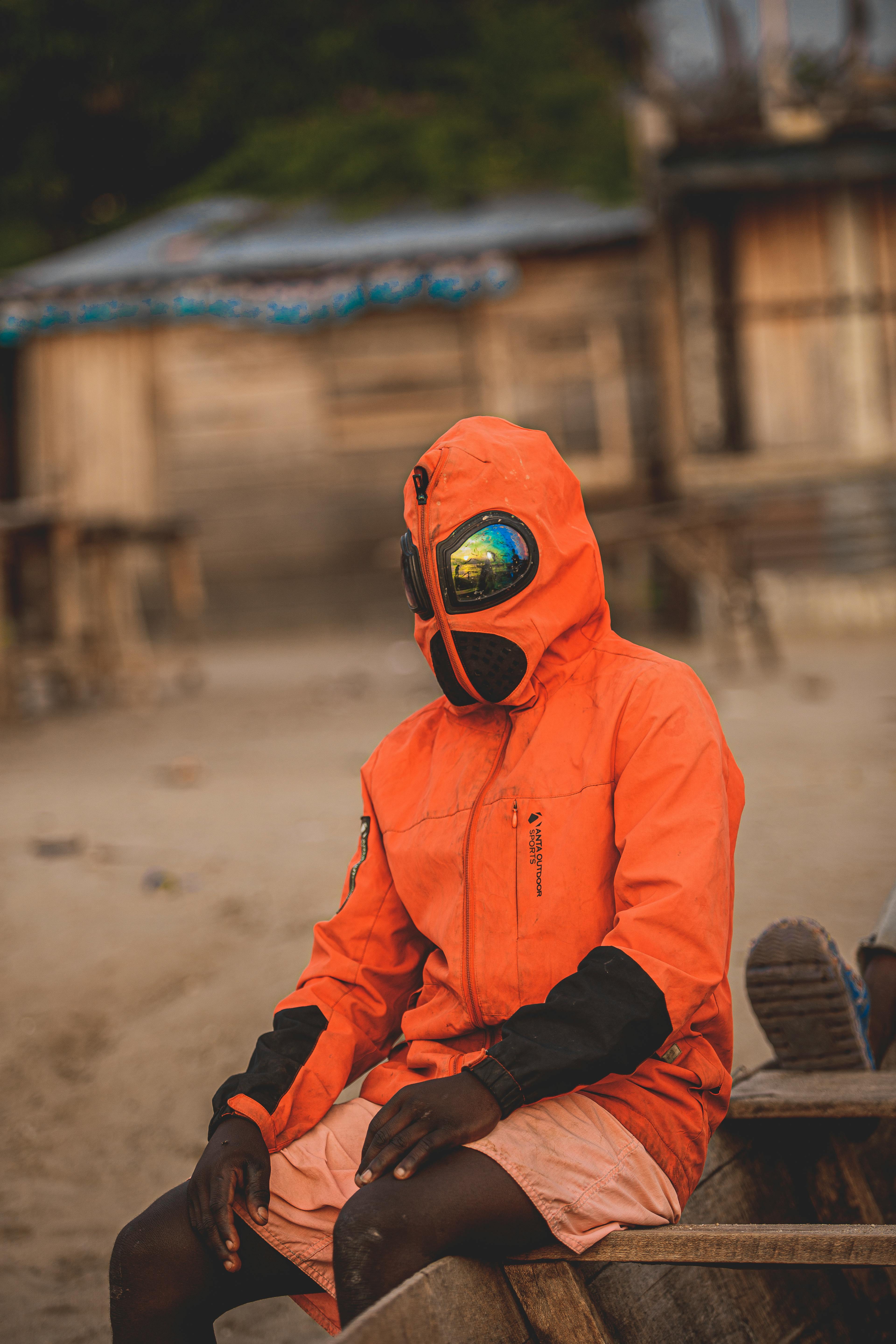 Jacket with goggles outlet in hood