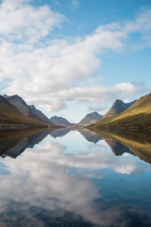 View of Fjords and Sky Reflecting in the Water 