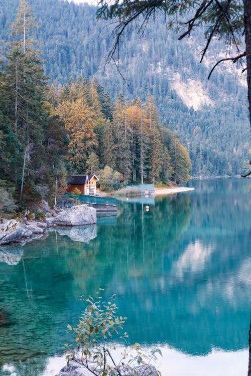 Cottages in the Forest by the Turquoise Eibsee Lake