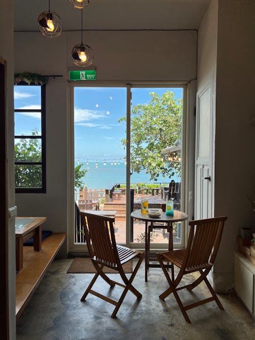 Interior of a Cafe with the View on the Sea 