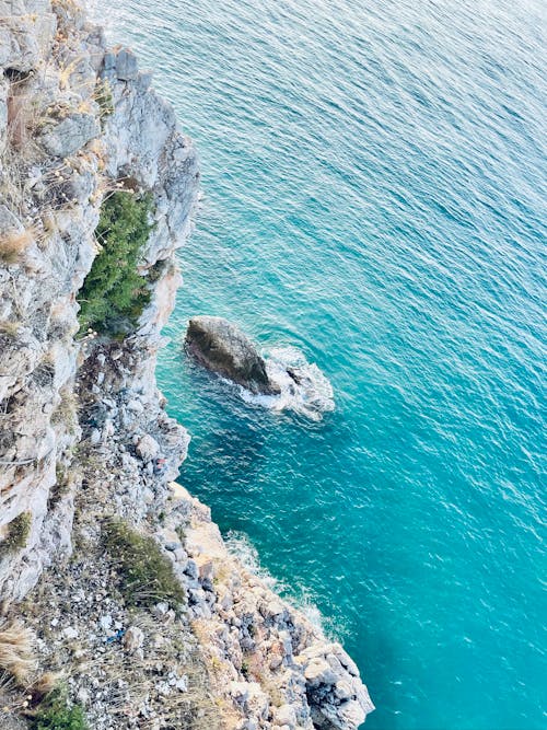 Blue Sea Seen from Cliff