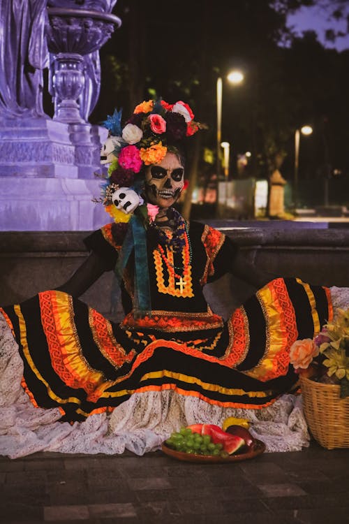 Mexican Catrina in Dress on Street in Mexico