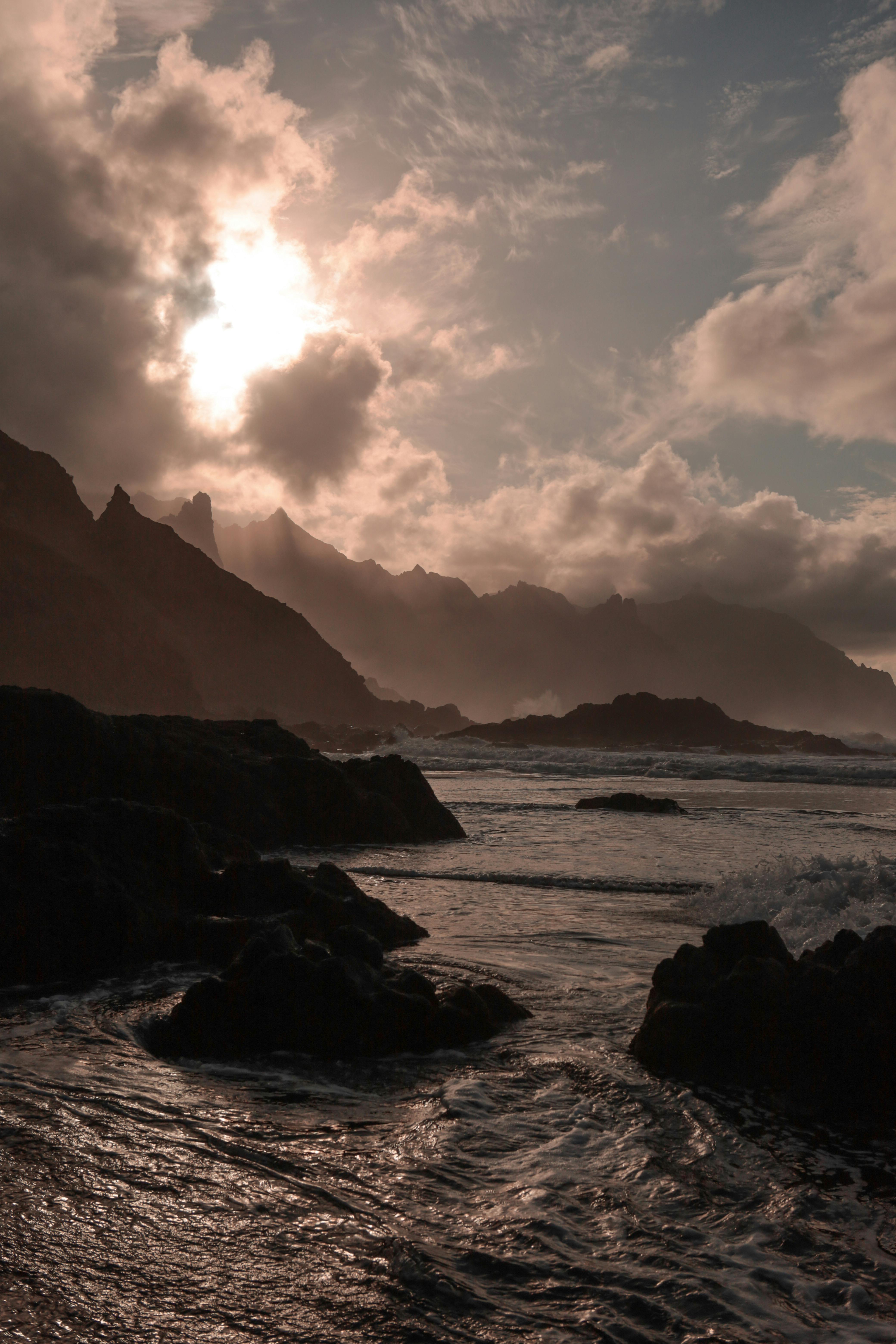 Free Images : beach, sea, coast, ocean, light, cloud, black and