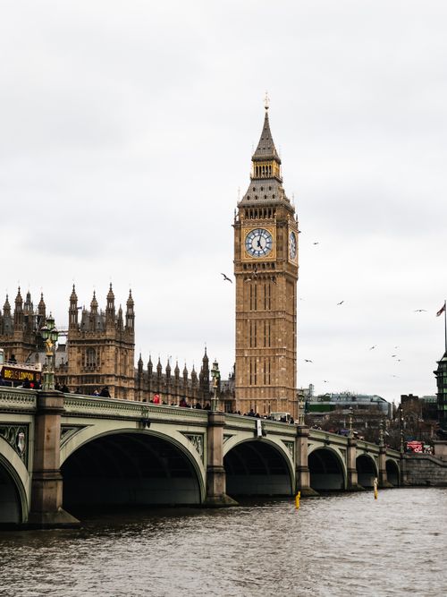 Free Big Ben and Westminster Bridge with a cloudy sky, London landmark. Stock Photo