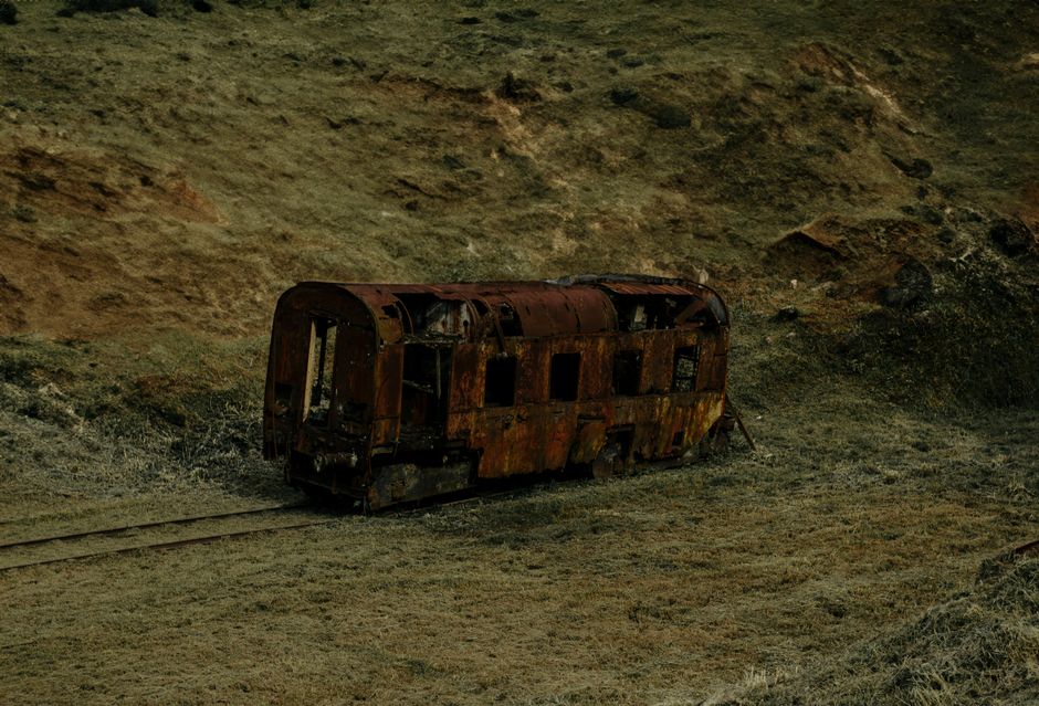 Train from South Caucasus Railway traveling through Armenian countryside