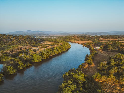 ドローン撮影, 川, 平野の無料の写真素材