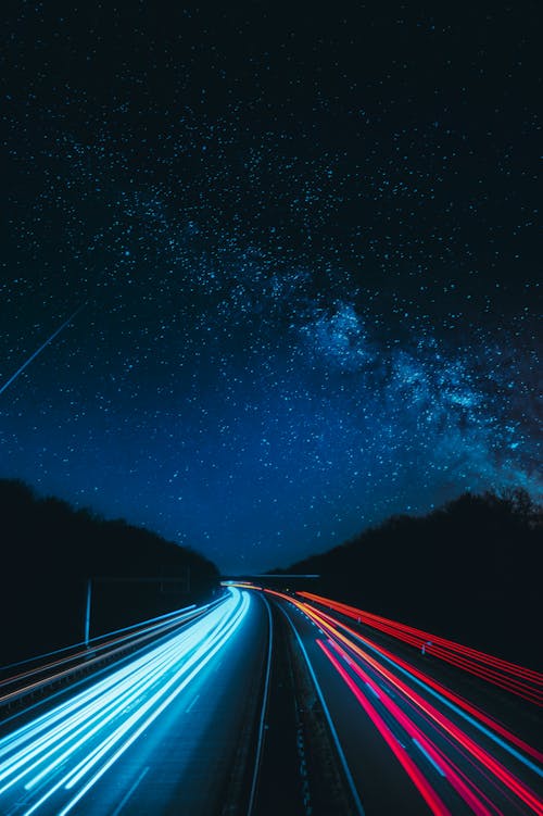 고속도로, 긴 노출, 밤하늘의 무료 스톡 사진