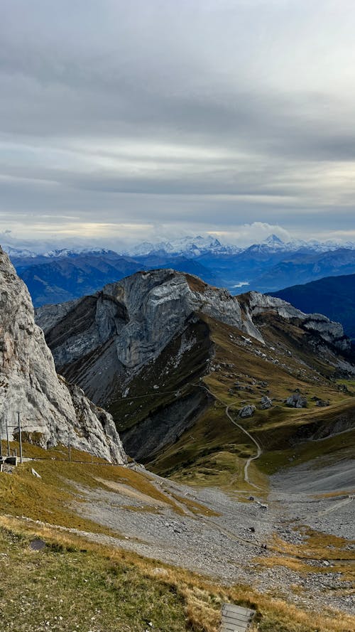 Landscape of Rocky Mountains under a Cloudy Sky 