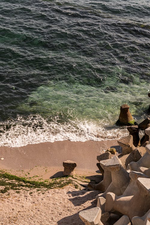 Concrete Breakwater on Beach