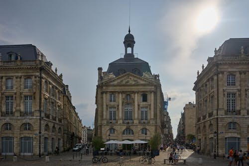 Bordeaux, France, 05.23.2023 Place de la Bourse. Majestic architectural wonder emanates grandeur and history. Regal presence against stormy sky captivates with timeless beauty and mystery.