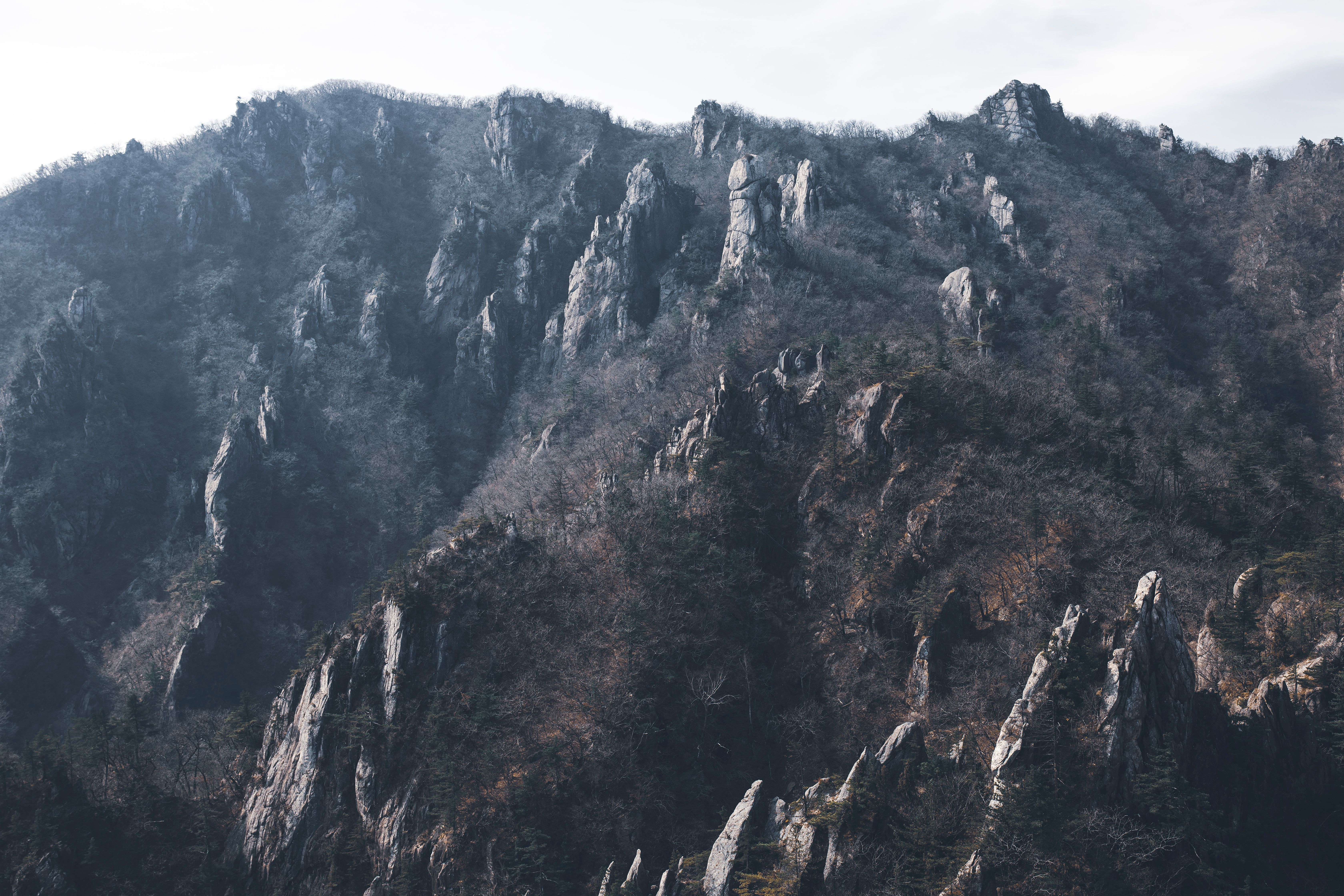 Captivating view of rocky mountain peaks in Yangyang, South Korea, showcasing nature's rugged beauty.