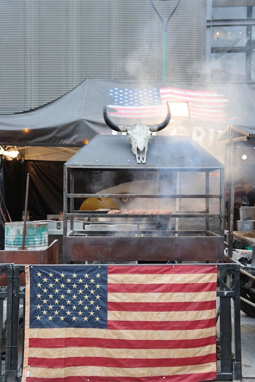 A Large Grill with American Flag 