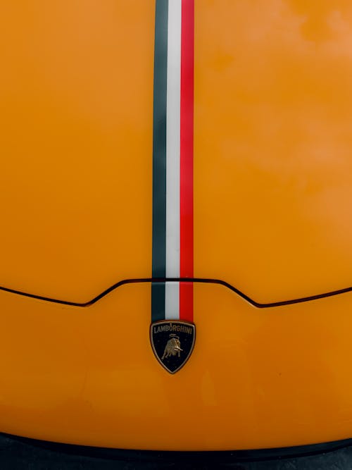 Lamborghini Sign on a Yellow Car