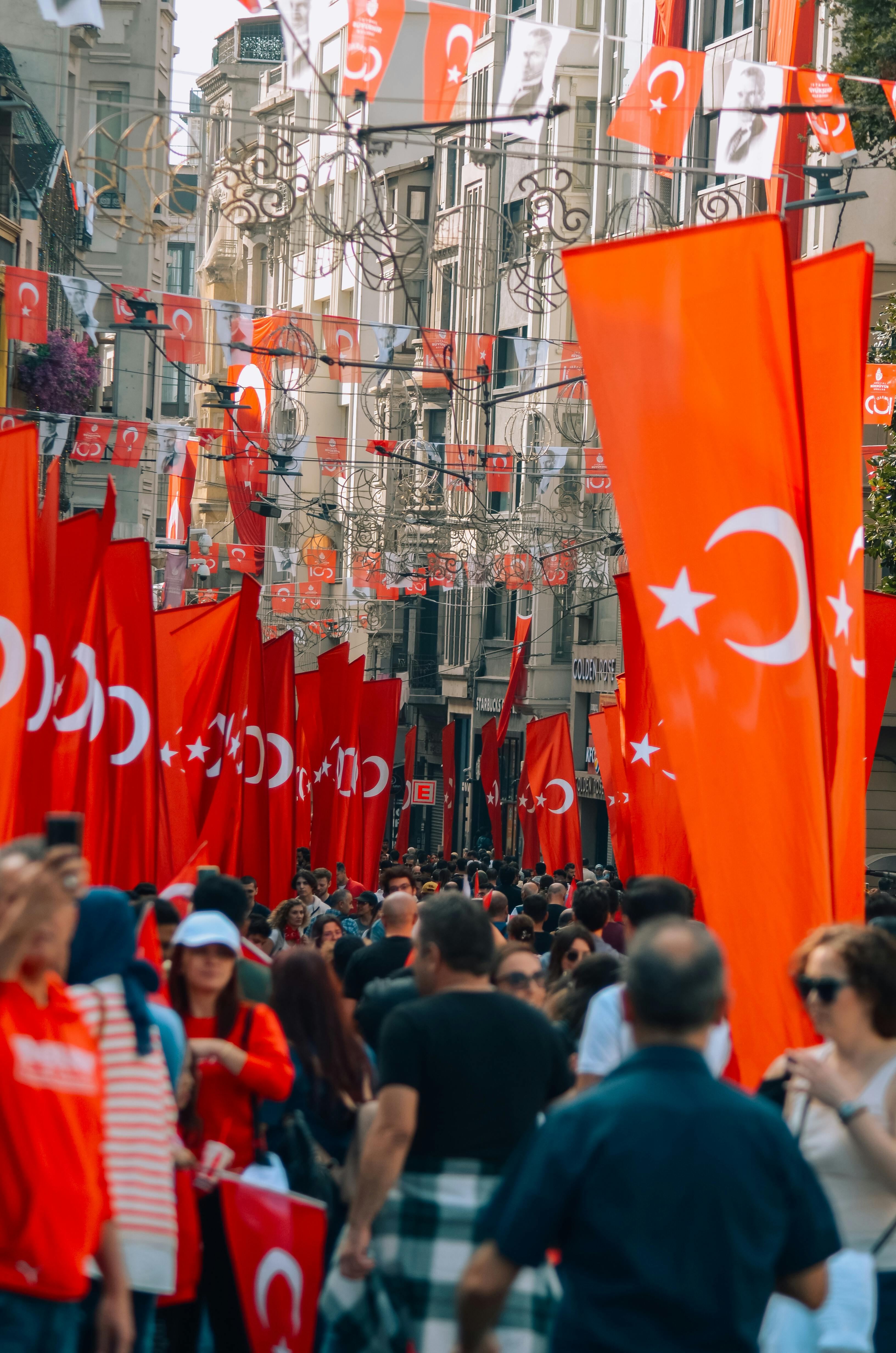 Turkish Flags on a Crowded Street · Free Stock Photo