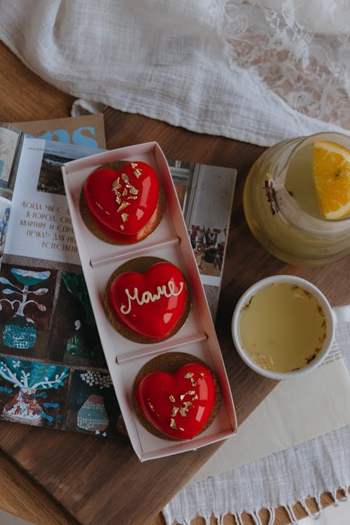 Red Glazed Heart Shaped Pastries in a Box