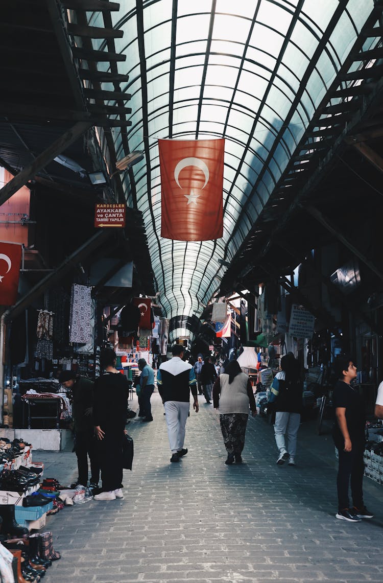 People Walking On Street Market In Turkey