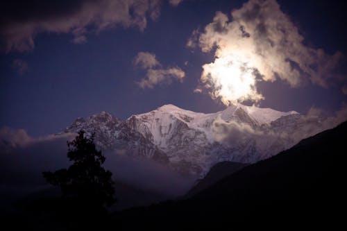 Mountain night view with moon