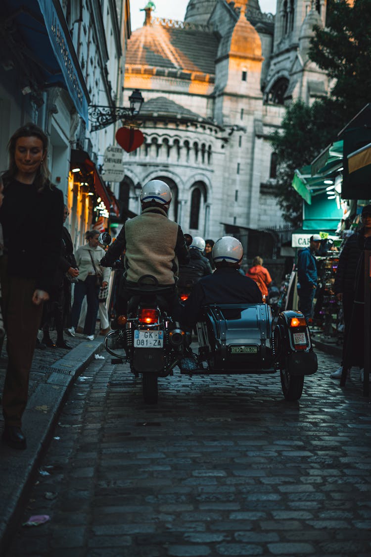 Motorcycle With Sidecar On Narrow Street