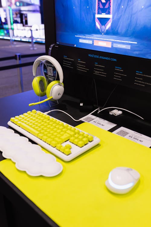 White and Yellow Logitech Gaming Peripherals