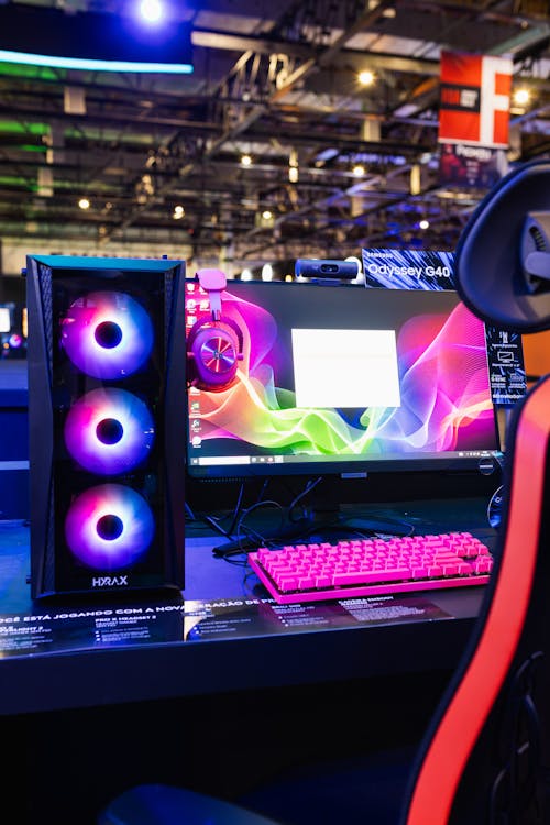 Computer in a Hyrax Case with RGB Backlight Samsung Odyssey G40 Monitor and Logitech Headset