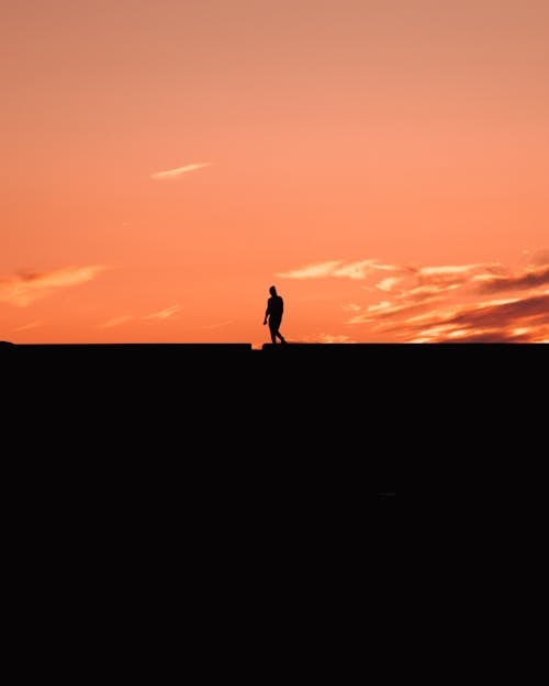 Silhouette of Person on Horizon at Dusk