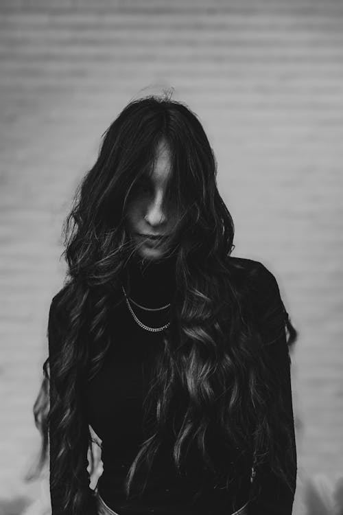 Black and White Woman with Long Hair 