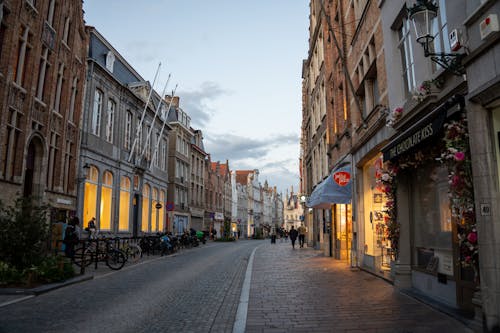 Cobblestone Alley in Bruges at Dusk