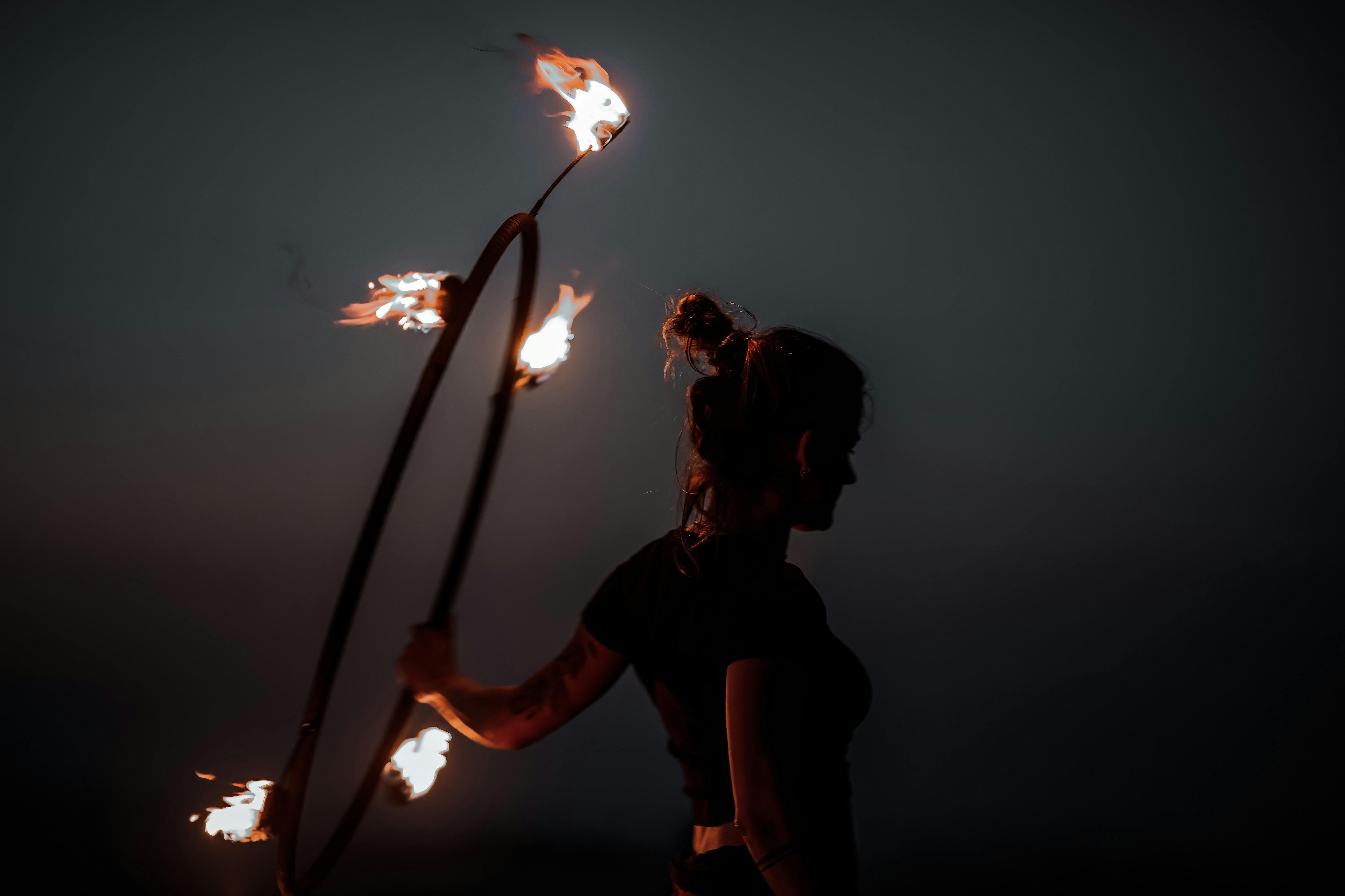 Dancer With Hula Hoop On Fire · Free Stock Photo