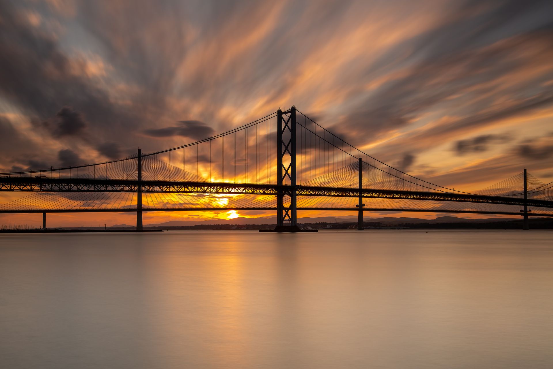 The Forth Road Bridge at Sunset, Edinburgh, Scotland, UK