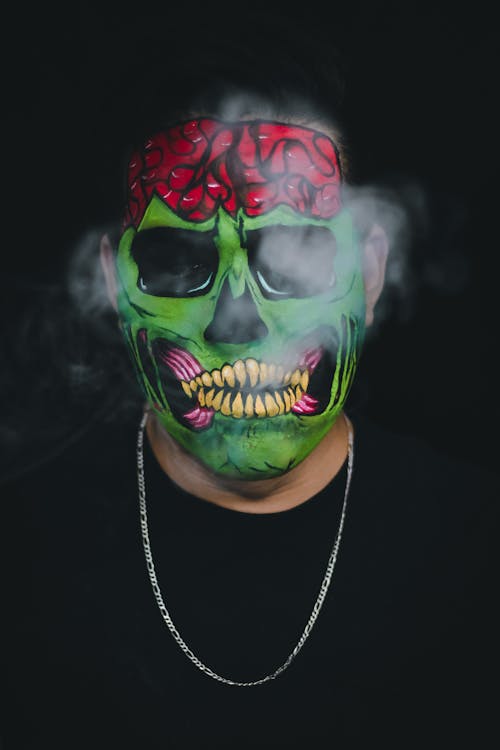 Portrait of Man Wearing Skull Mask 