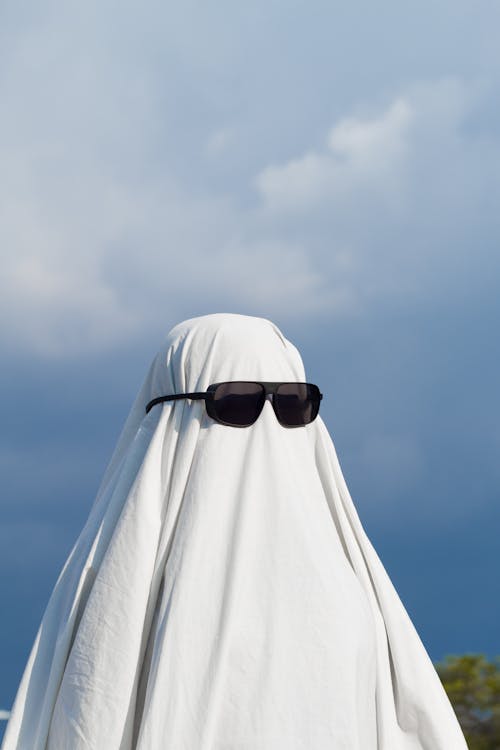 Person Wearing a White Sheet and Sunglasses