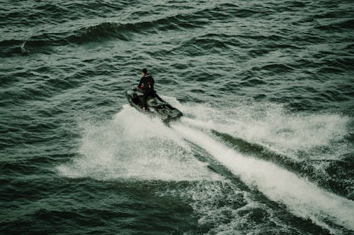 Aerial View of a Person on a Jet Ski 