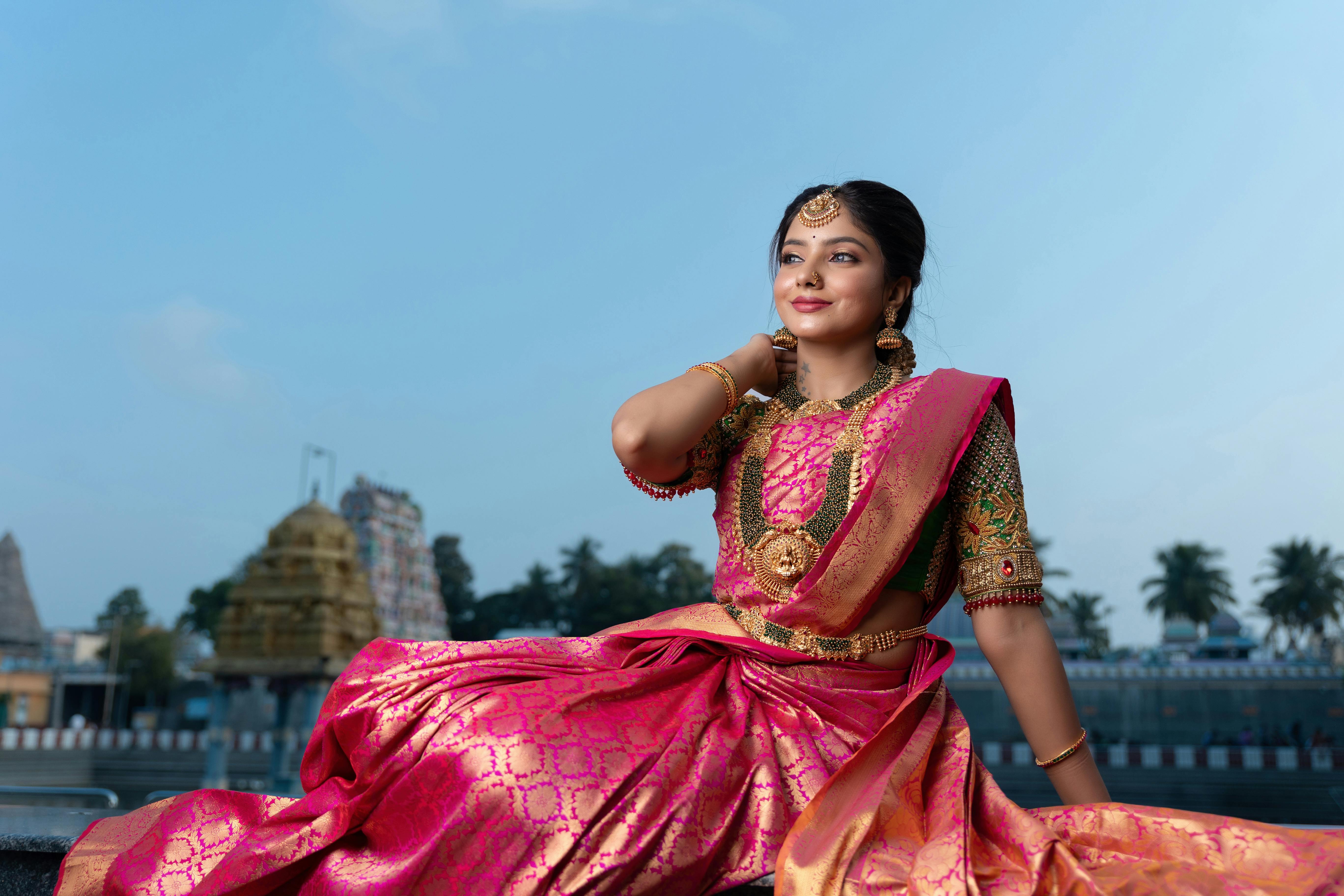 Indian Traditional Beautiful Young Girl In Saree Posing Outdoors Stock  Photo, Picture and Royalty Free Image. Image 147641968.