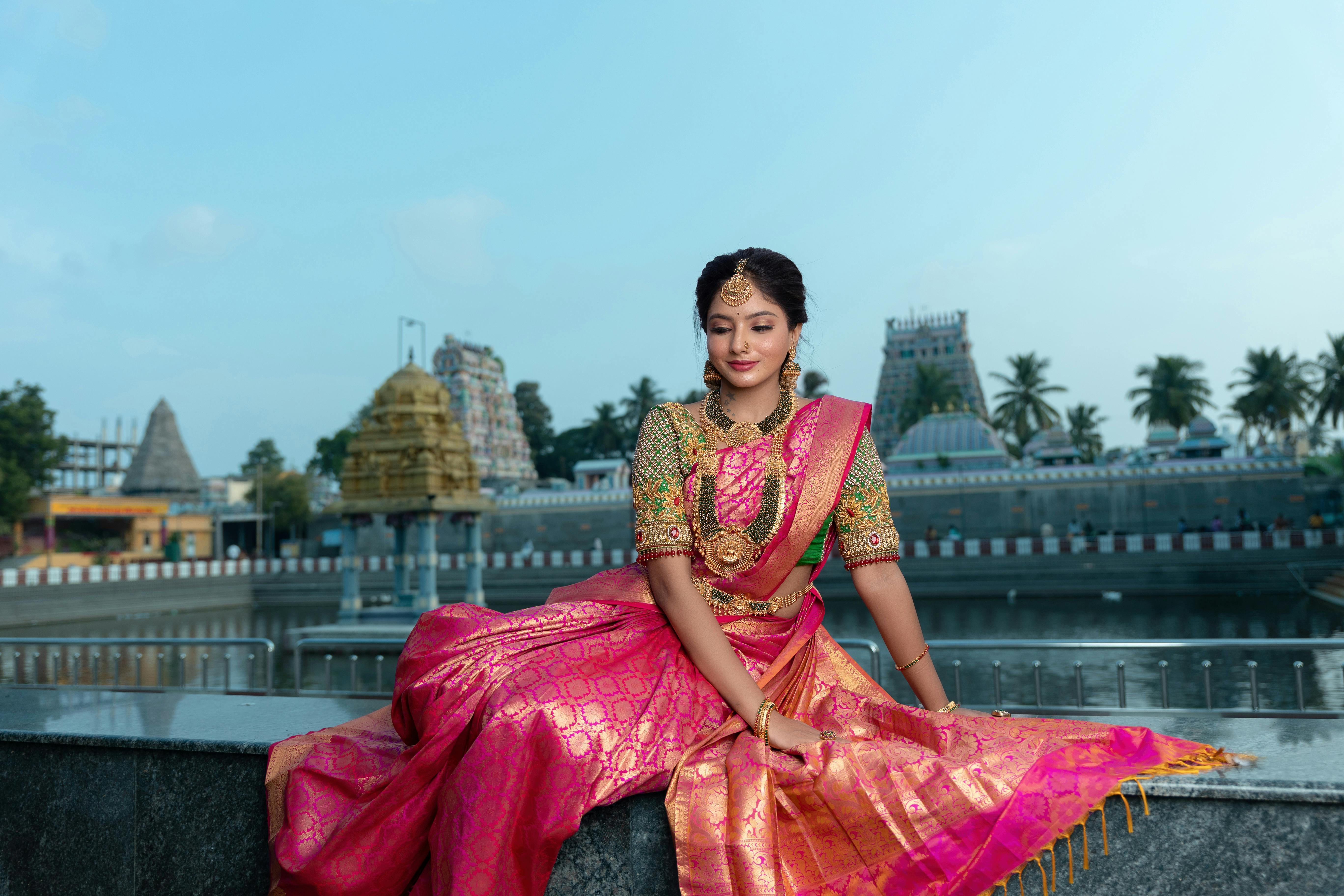 Indian Traditional Beautiful Young Girl In Saree Posing Outdoors Stock Photo,  Picture and Royalty Free Image. Image 147641965.
