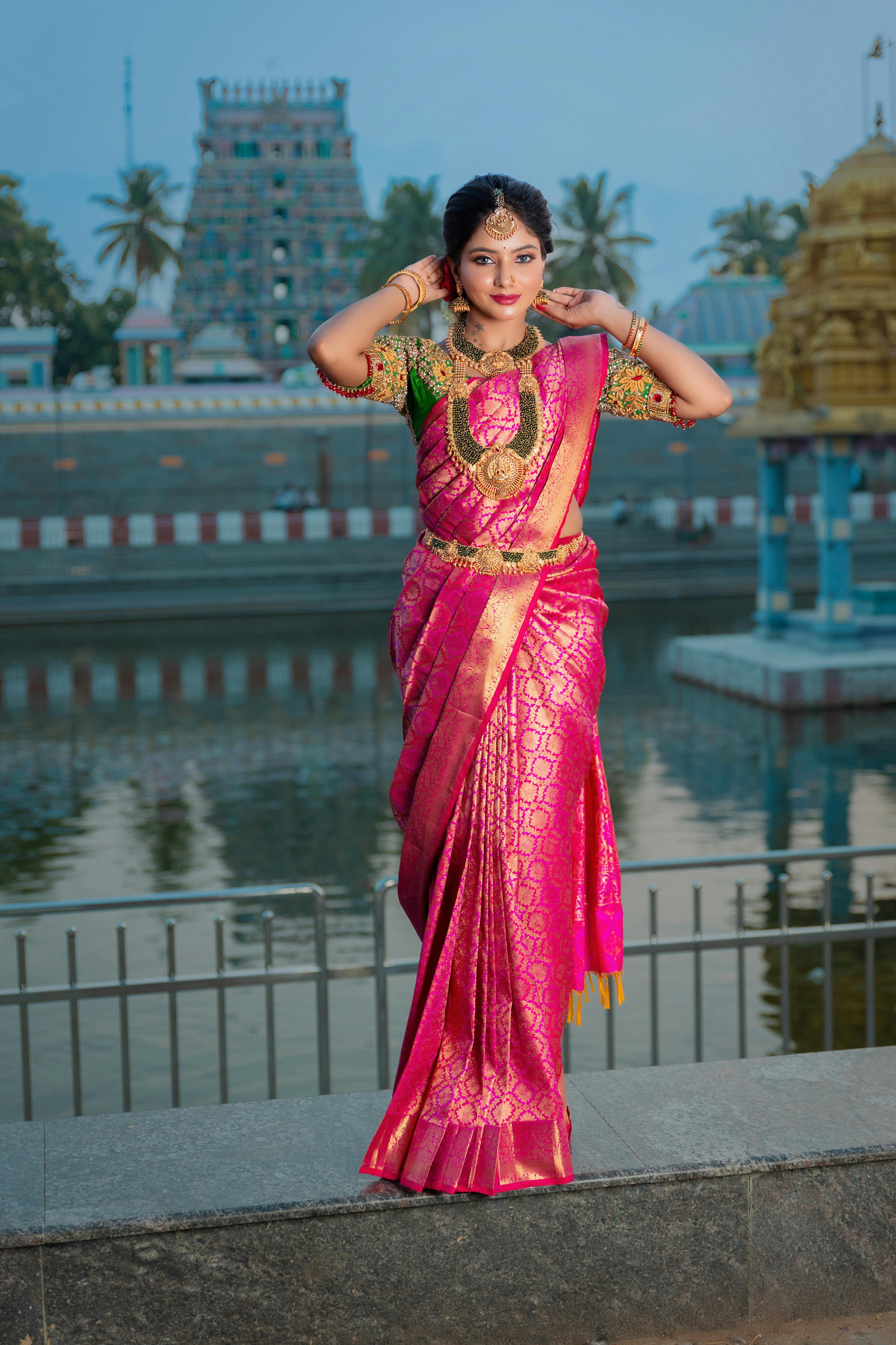 Indian Beautiful Young Girl In Traditional Saree Posing Outdoors Stock  Photo, Picture and Royalty Free Image. Image 147638579.