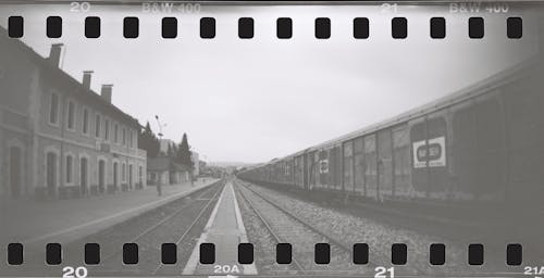 Railway Station and a Train on the Filmstrip 