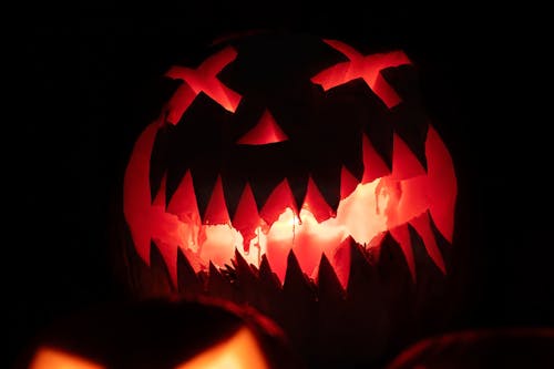 Carved Halloween Pumpkin with Light Inside