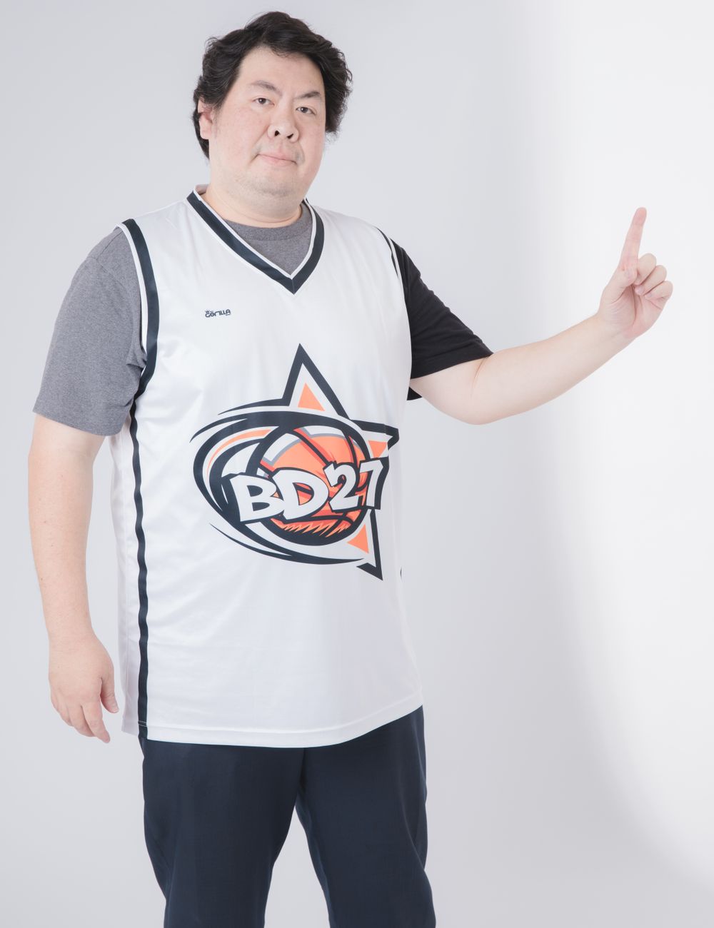 Player wearing the Purity Basketball Uniform in studio