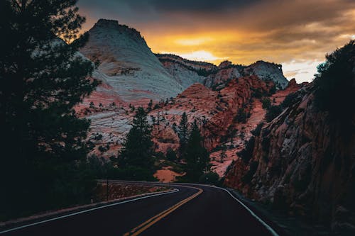 Road in a Mountain Landscape at Dusk