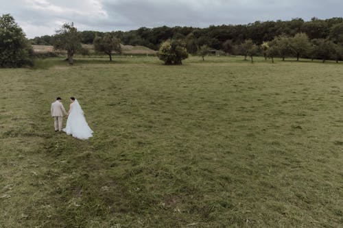 Drone Shot of Bride and Groom in Countryside
